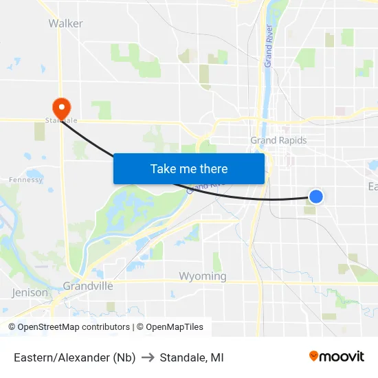 Eastern/Alexander (Nb) to Standale, MI map