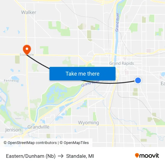Eastern/Dunham (Nb) to Standale, MI map