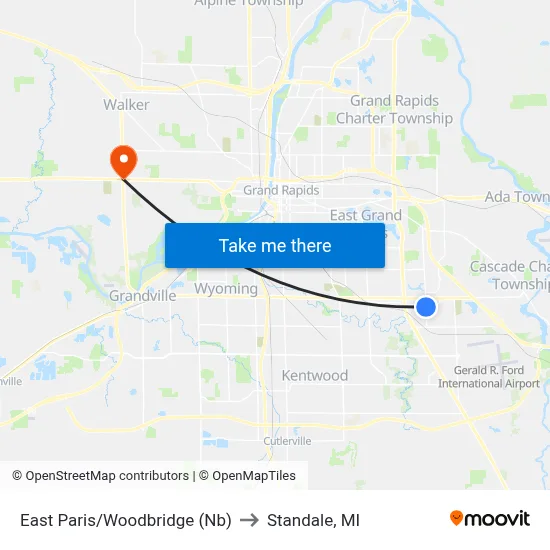 East Paris/Woodbridge (Nb) to Standale, MI map