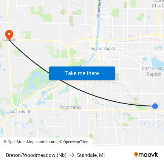 Breton/Woodmeadow (Nb) to Standale, MI map