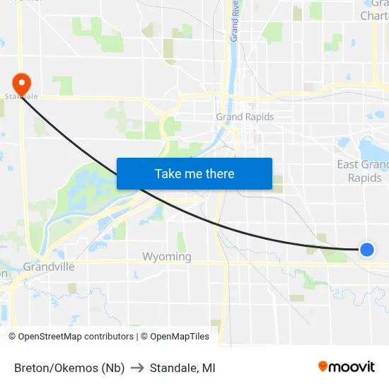 Breton/Okemos (Nb) to Standale, MI map