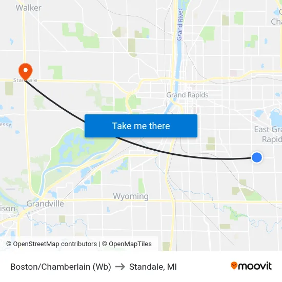 Boston/Chamberlain (Wb) to Standale, MI map
