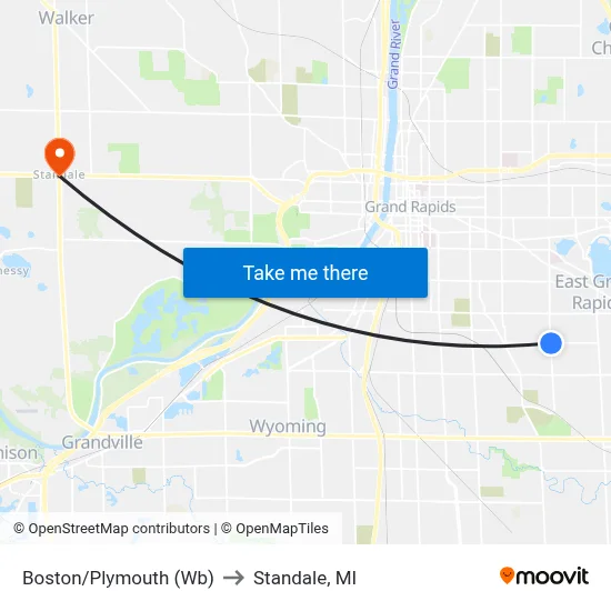 Boston/Plymouth (Wb) to Standale, MI map