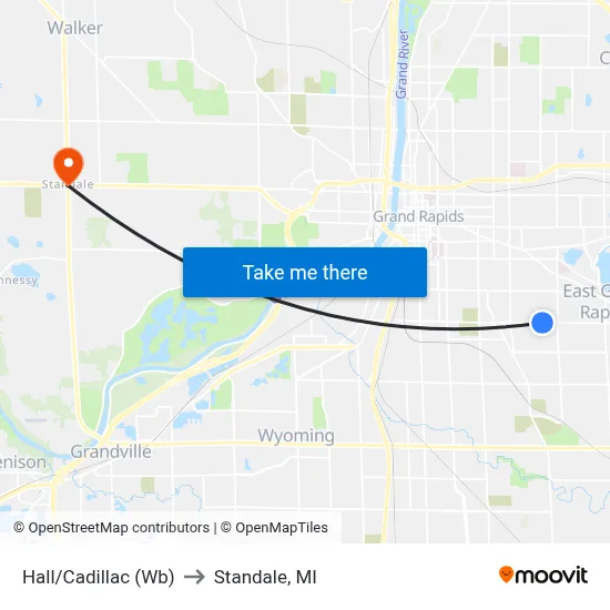 Hall/Cadillac (Wb) to Standale, MI map