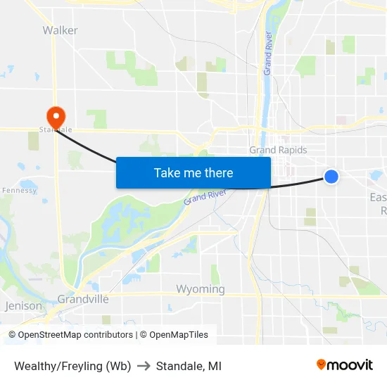 Wealthy/Freyling (Wb) to Standale, MI map