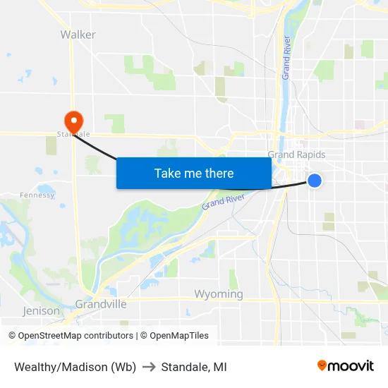 Wealthy/Madison (Wb) to Standale, MI map