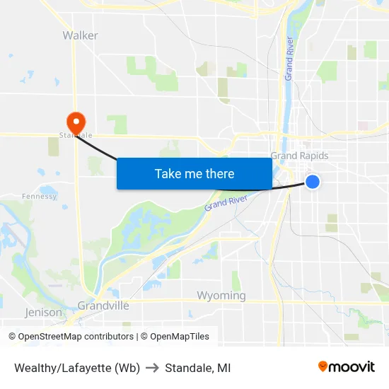 Wealthy/Lafayette (Wb) to Standale, MI map