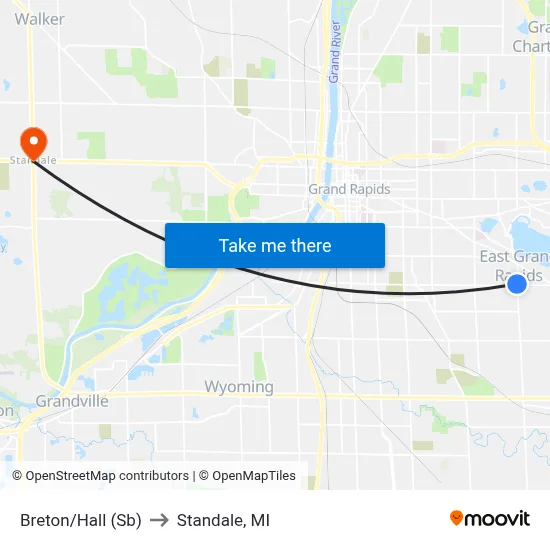 Breton/Hall (Sb) to Standale, MI map