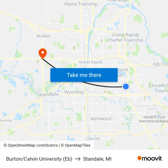 Burton/Calvin University (Eb) to Standale, MI map