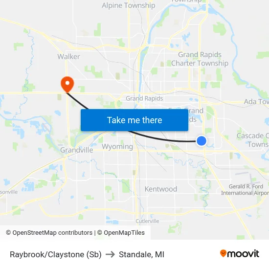 Raybrook/Claystone (Sb) to Standale, MI map