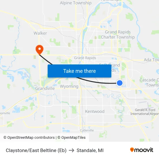 Claystone/East Beltline (Eb) to Standale, MI map