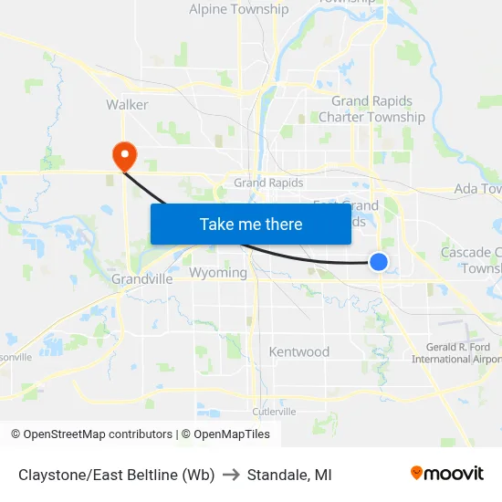 Claystone/East Beltline (Wb) to Standale, MI map