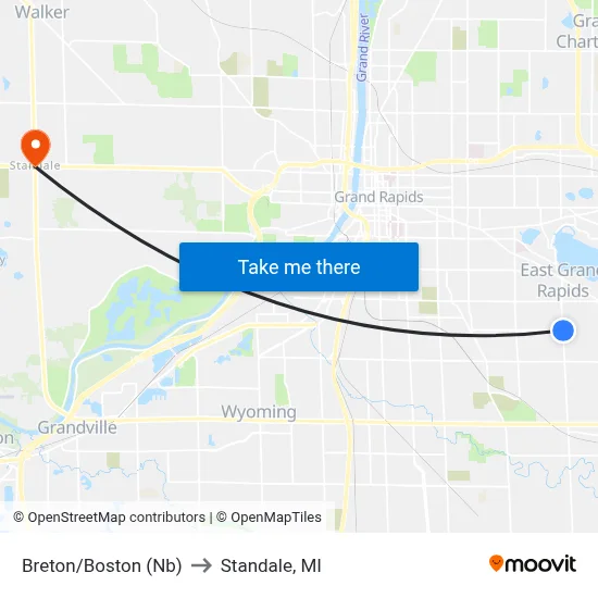Breton/Boston (Nb) to Standale, MI map