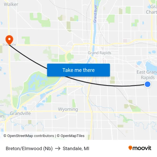 Breton/Elmwood (Nb) to Standale, MI map