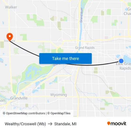 Wealthy/Croswell (Wb) to Standale, MI map