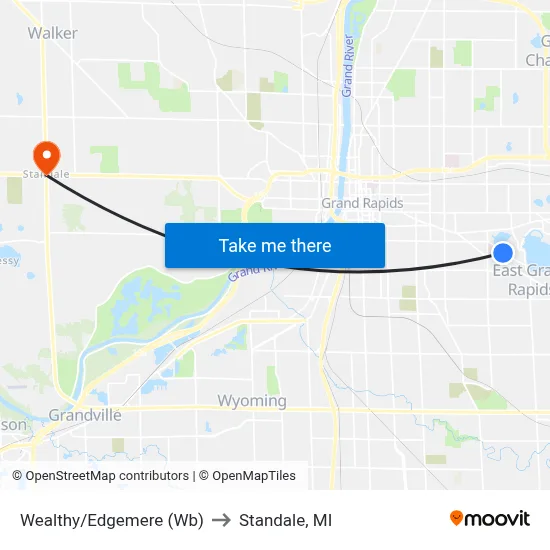 Wealthy/Edgemere (Wb) to Standale, MI map