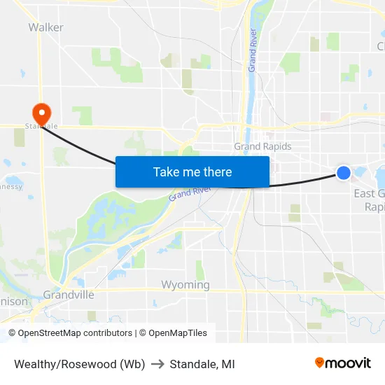 Wealthy/Rosewood (Wb) to Standale, MI map
