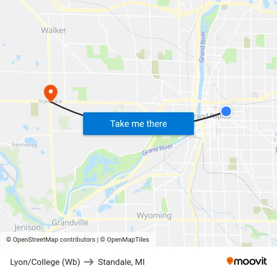 Lyon/College (Wb) to Standale, MI map