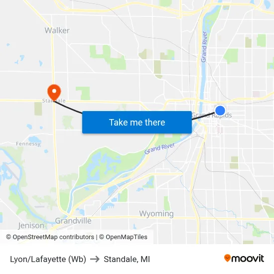 Lyon/Lafayette (Wb) to Standale, MI map