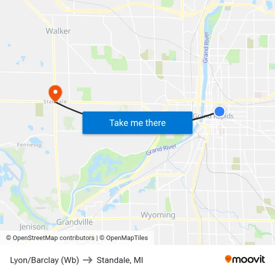 Lyon/Barclay (Wb) to Standale, MI map