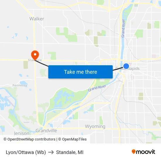 Lyon/Ottawa (Wb) to Standale, MI map