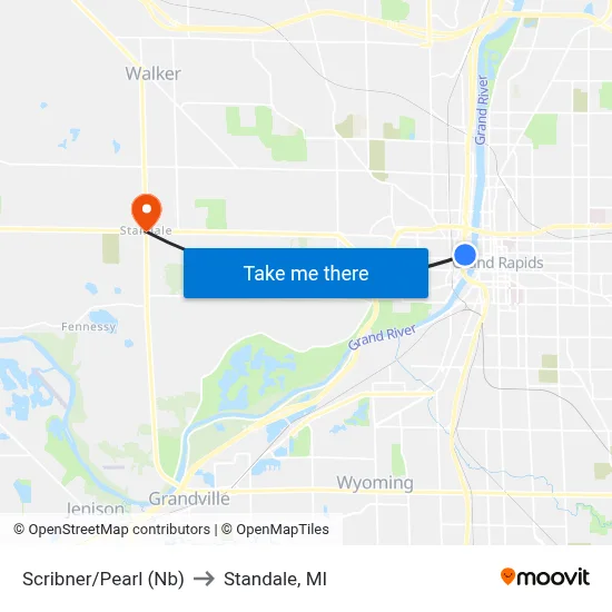 Scribner/Pearl (Nb) to Standale, MI map