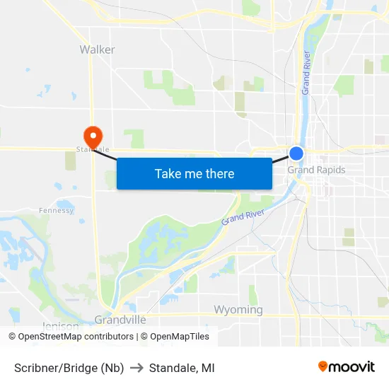 Scribner/Bridge (Nb) to Standale, MI map