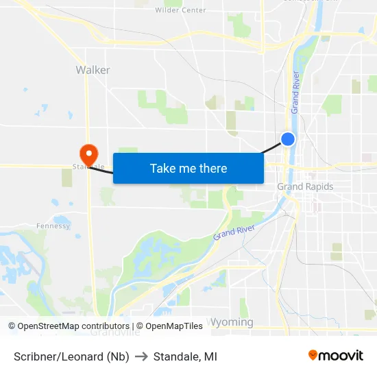 Scribner/Leonard (Nb) to Standale, MI map