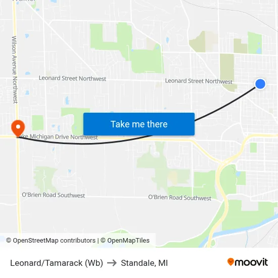 Leonard/Tamarack (Wb) to Standale, MI map