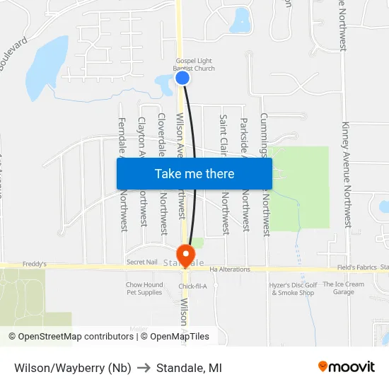 Wilson/Wayberry (Nb) to Standale, MI map