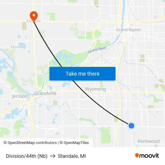 Division/44th (Nb) to Standale, MI map