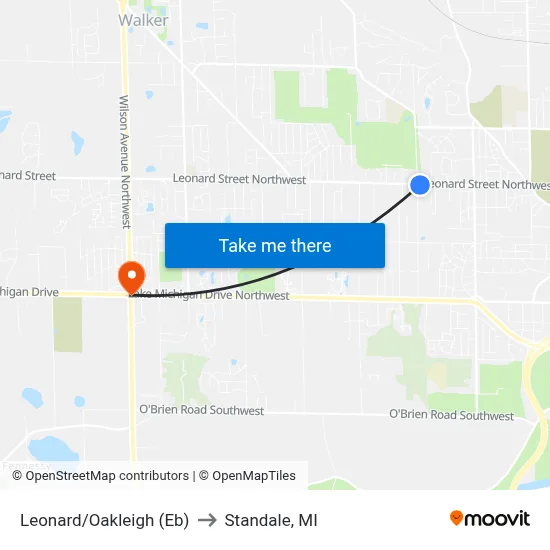 Leonard/Oakleigh (Eb) to Standale, MI map