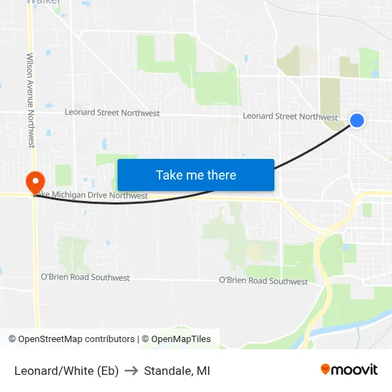 Leonard/White (Eb) to Standale, MI map