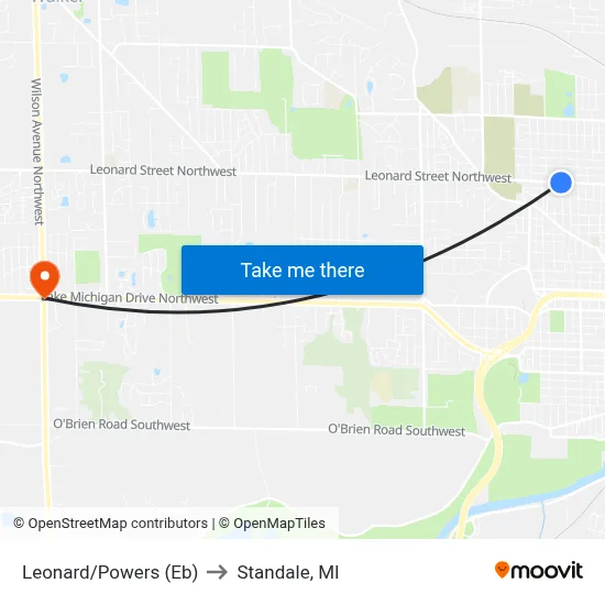 Leonard/Powers (Eb) to Standale, MI map