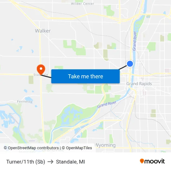 Turner/11th (Sb) to Standale, MI map