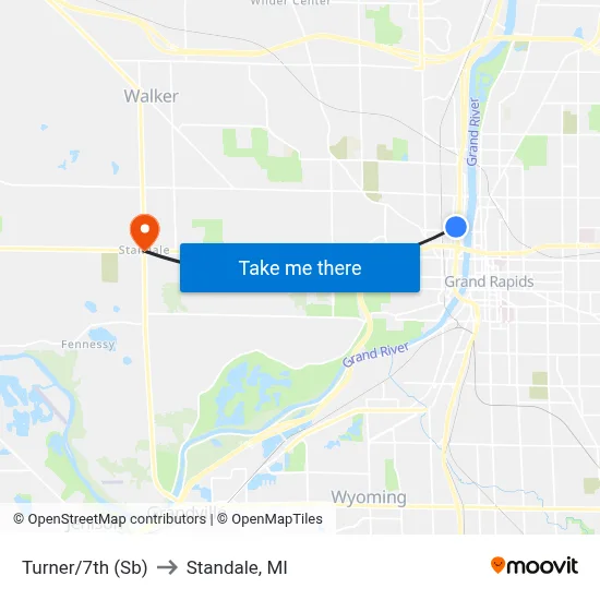 Turner/7th (Sb) to Standale, MI map