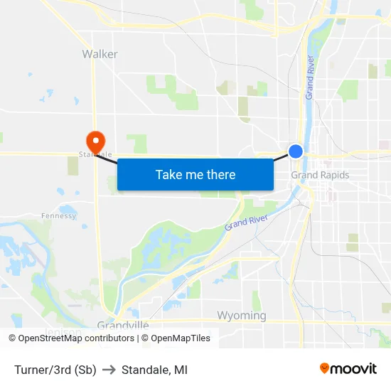 Turner/3rd (Sb) to Standale, MI map