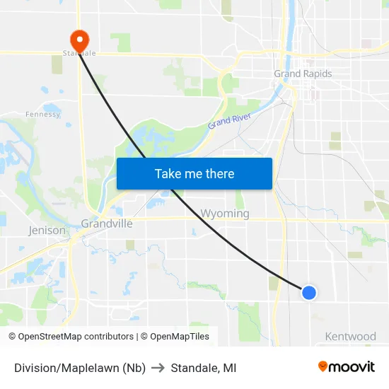 Division/Maplelawn (Nb) to Standale, MI map