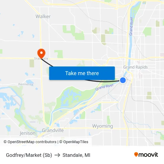 Godfrey/Market (Sb) to Standale, MI map
