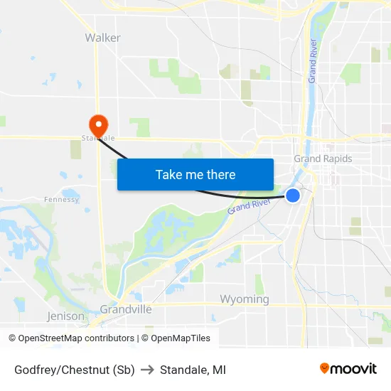 Godfrey/Chestnut (Sb) to Standale, MI map