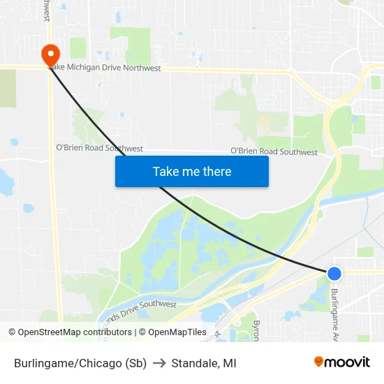 Burlingame/Chicago (Sb) to Standale, MI map