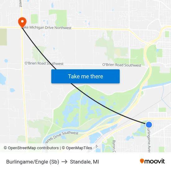Burlingame/Engle (Sb) to Standale, MI map