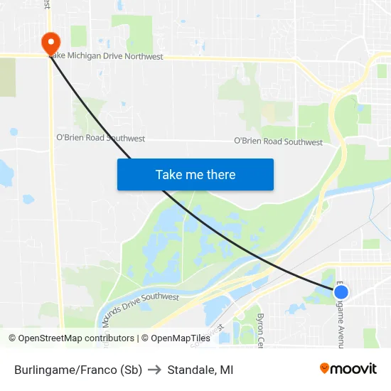 Burlingame/Franco (Sb) to Standale, MI map
