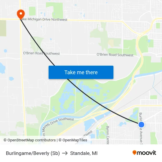 Burlingame/Beverly (Sb) to Standale, MI map