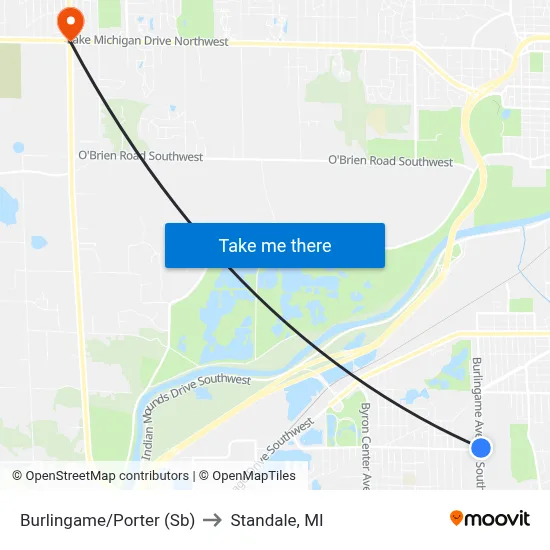 Burlingame/Porter (Sb) to Standale, MI map