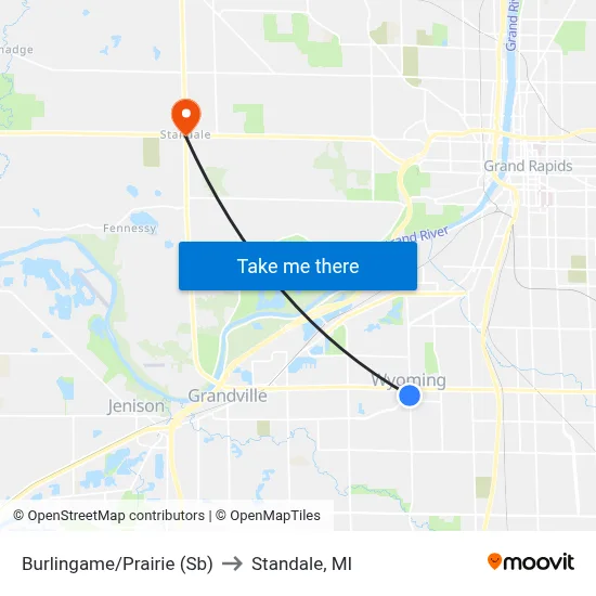 Burlingame/Prairie (Sb) to Standale, MI map
