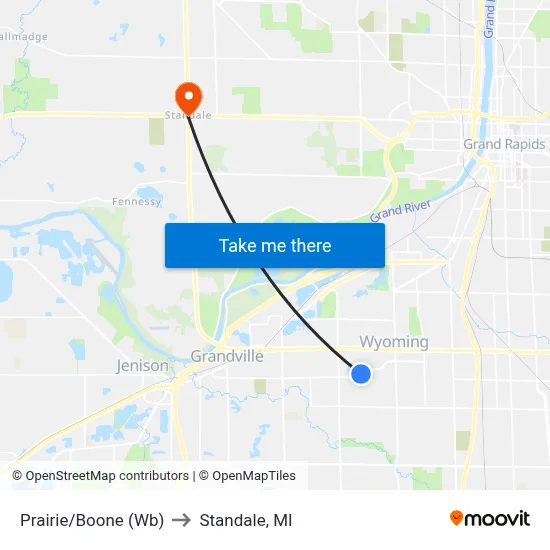 Prairie/Boone (Wb) to Standale, MI map