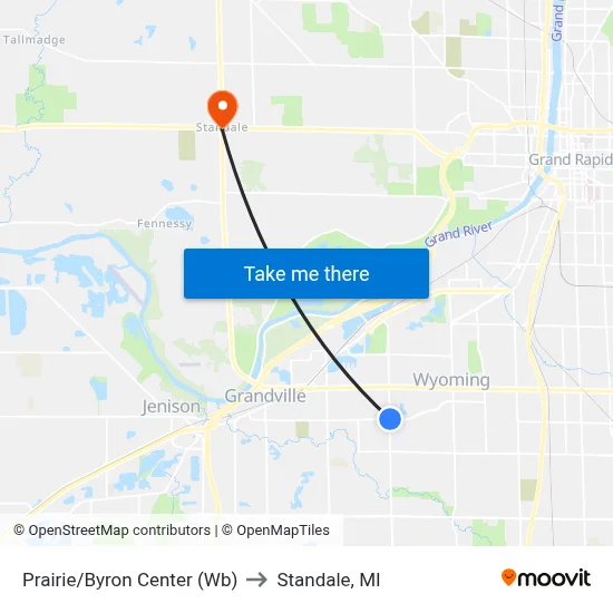Prairie/Byron Center (Wb) to Standale, MI map