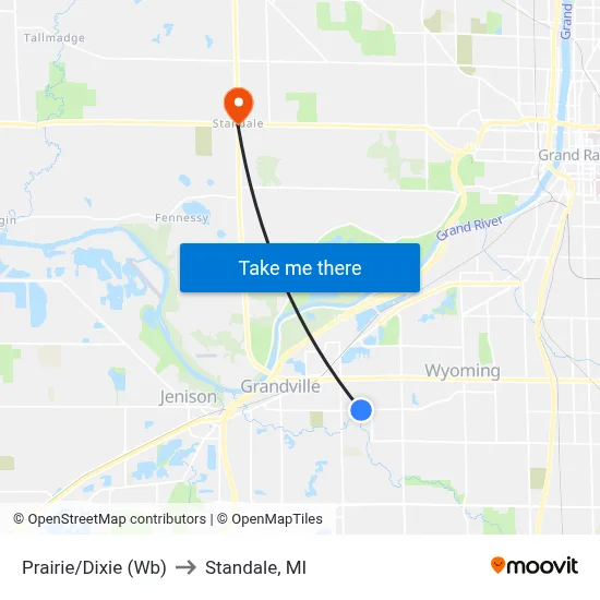 Prairie/Dixie (Wb) to Standale, MI map