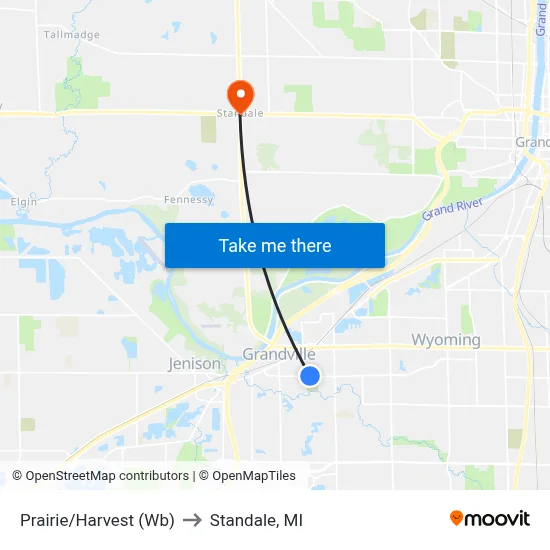 Prairie/Harvest (Wb) to Standale, MI map